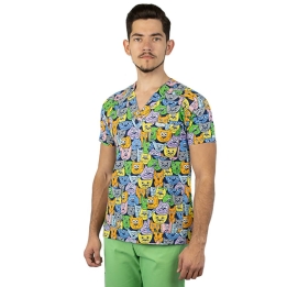 Bluza medicala imprimata Lotus 1, cu buzunar, Tomcat
