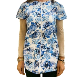 Bluza medicala imprimata, cu fermoar Lotus 1, Roses Butterfly