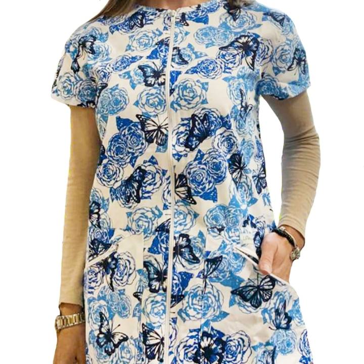 Bluza medicala imprimata, cu fermoar Lotus 1, Roses Butterfly - imagine 2