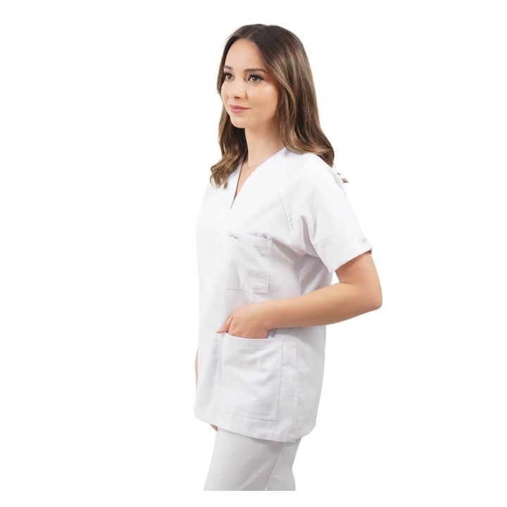 Costum medical unisex Lotus 4, Basic 2, alb - imagine 3