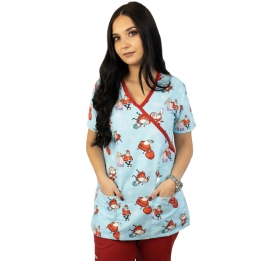Bluza medicala imprimata Lotus 1, editie speciala de Craciun, Blue Christmas