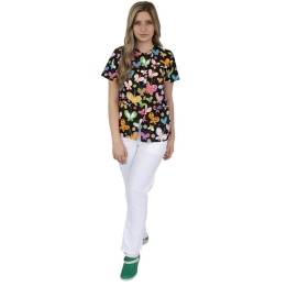 Bluza imprimata asimetrica, cu capse, Lotus 1, Dark Butterfly