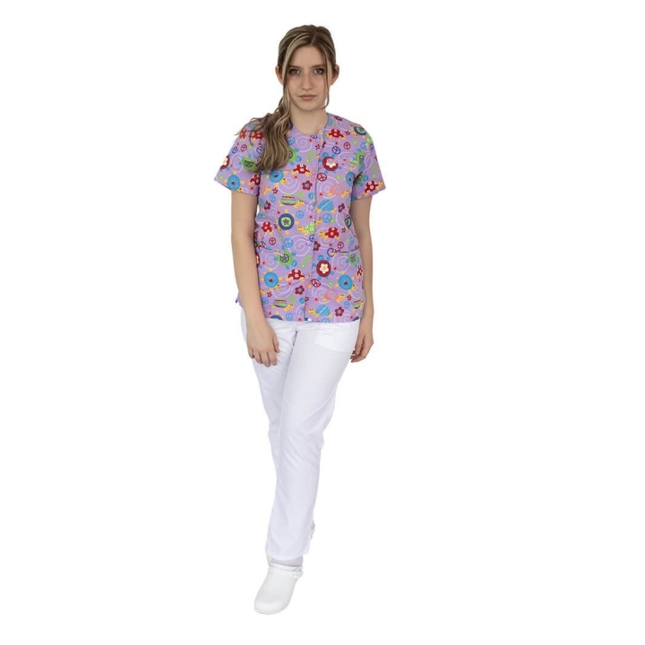 Bluza imprimata asimetrica, cu capse, Lotus 1, Pink Turtle - imagine 1