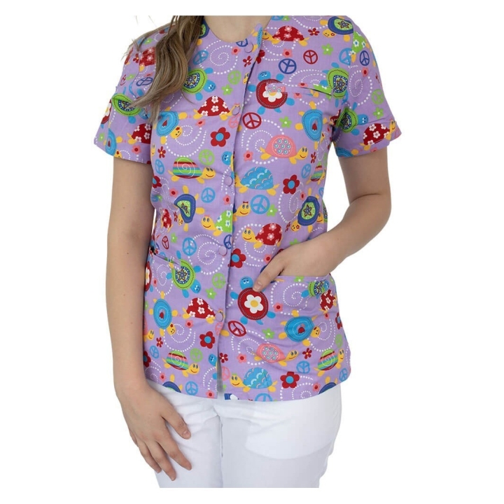 Bluza imprimata asimetrica, cu capse, Lotus 1, Pink Turtle - imagine 3