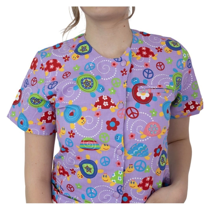Bluza imprimata asimetrica, cu capse, Lotus 1, Pink Turtle - imagine 4