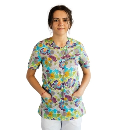 Bluza imprimata asimetrica, cu capse, Lotus 1, Mazy Flower
