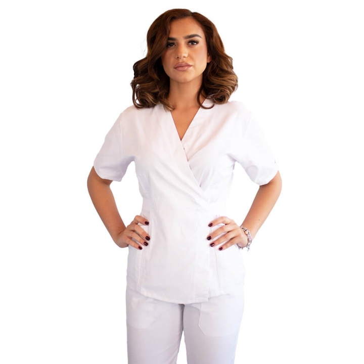 Bluza kimono cu maneca scurta Lotus 2, alb - imagine 8