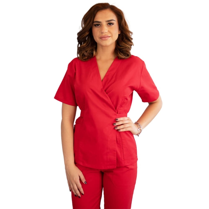 Bluza kimono cu maneca scurta Lotus 2, rosu - imagine 5