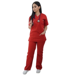 Costum medical Lotus 2, Basic 1, pantalon cu snur, rosu