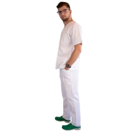 Costum medical Lotus 2, Basic 1, pantalon cu snur, alb