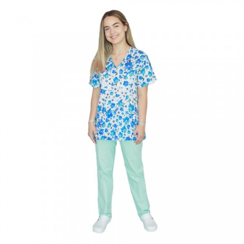 Bluza medicala imprimata, bumbac si elastan, Spring