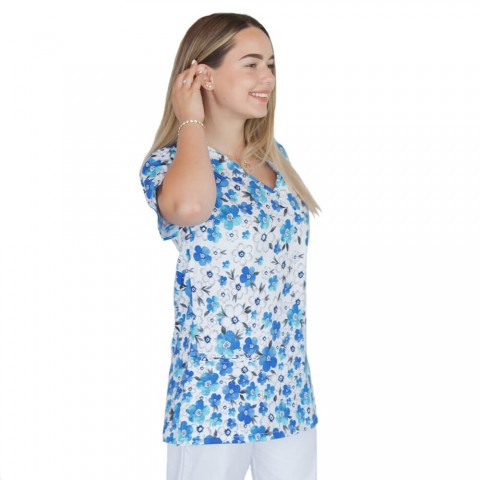 Bluza medicala imprimata, bumbac si elastan, Spring