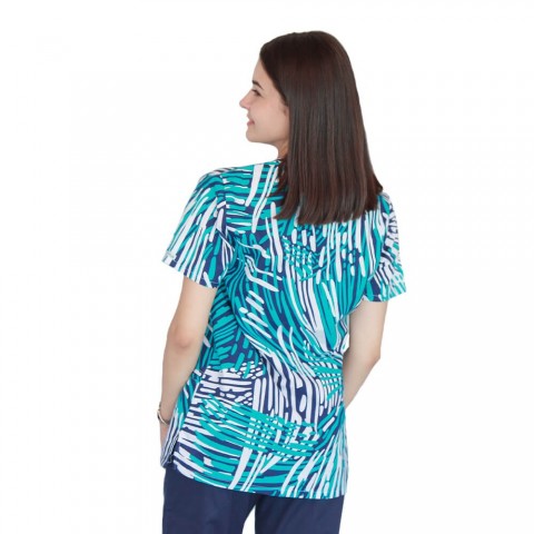 Bluza medicala imprimata, bumbac si elastan, Straight Motion