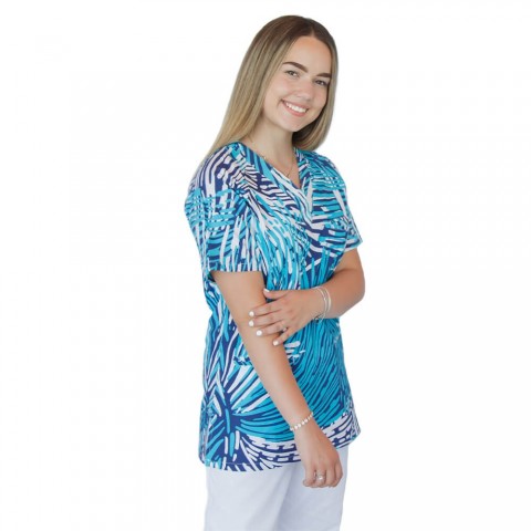 Bluza medicala imprimata, bumbac si elastan, Straight Motion