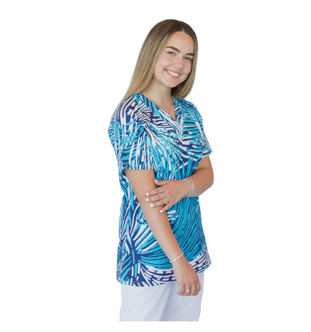Bluza medicala imprimata, bumbac si elastan, Straight Motion