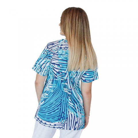 Bluza medicala imprimata, bumbac si elastan, Straight Motion