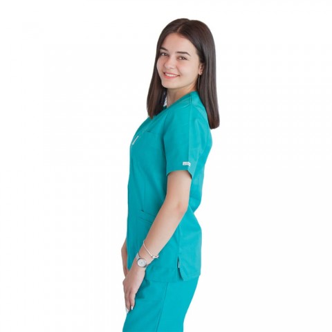 Bluza in V cu fermoar si maneca scurta, Lotus 2, verde chirurgical