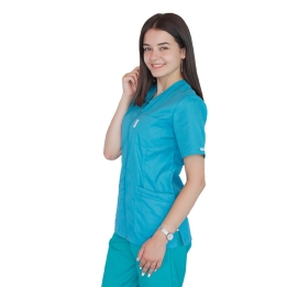 Bluza in V cu fermoar si maneca scurta, Lotus 2, turcoaz