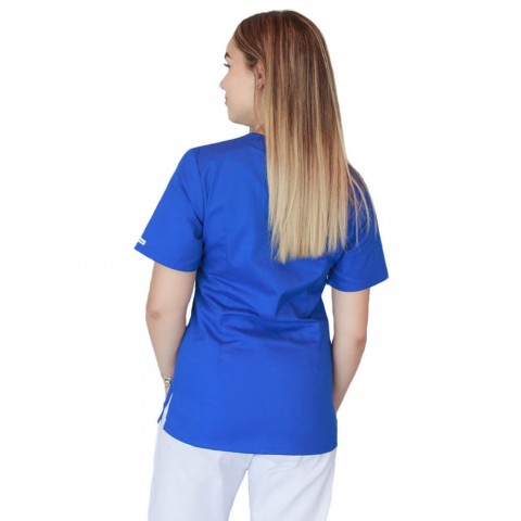 Bluza in V cu fermoar si maneca scurta, Lotus 2, albastru royal