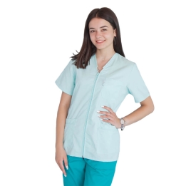 Bluza in V cu fermoar si maneca scurta, Lotus 2, verde menta