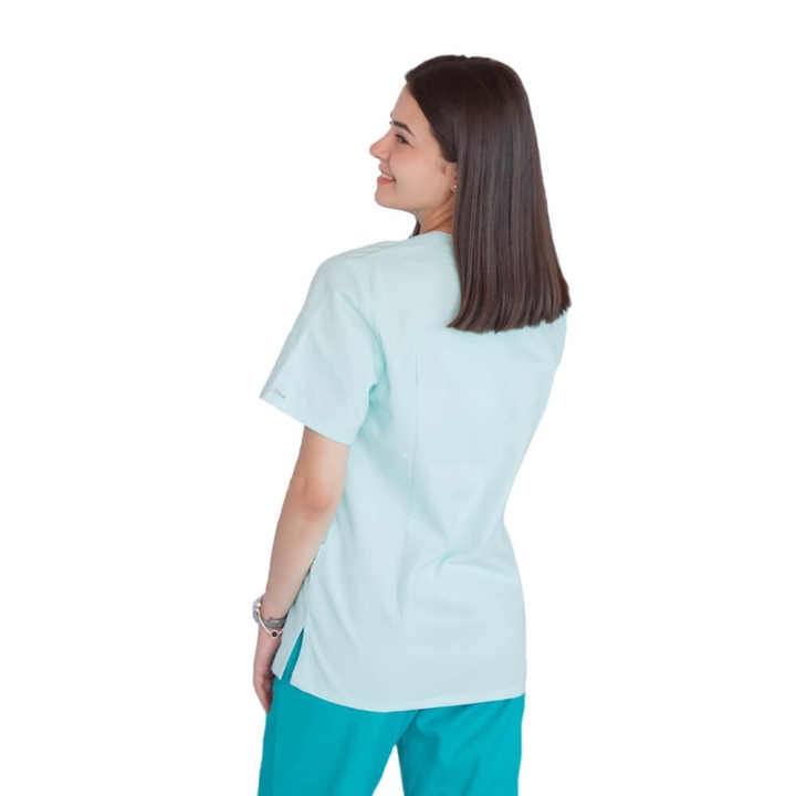 Bluza in V cu fermoar si maneca scurta, Lotus 2, verde menta - imagine 2