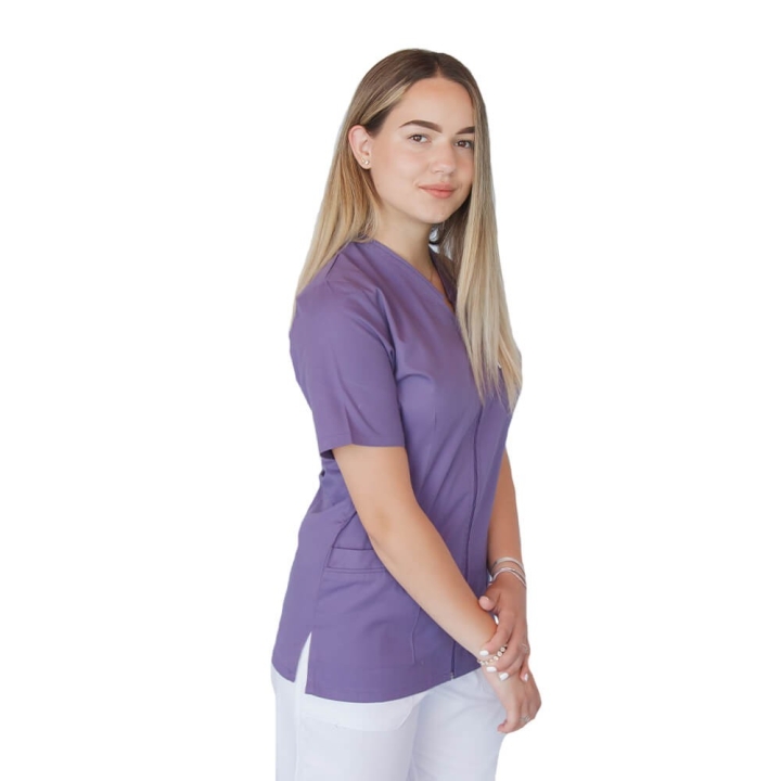 Bluza in V cu fermoar si maneca scurta, Lotus 2, indigo - imagine 1