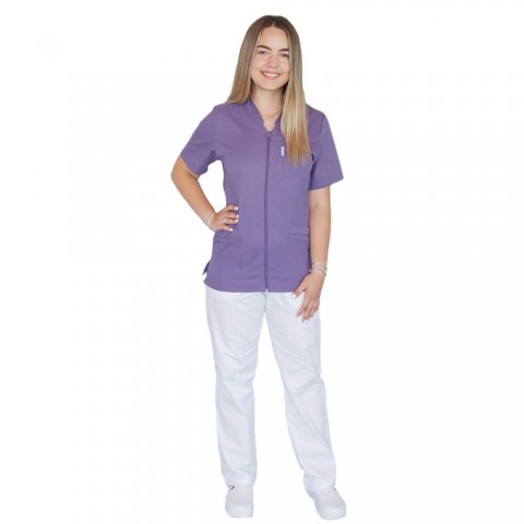 Bluza in V cu fermoar si maneca scurta, Lotus 2, indigo