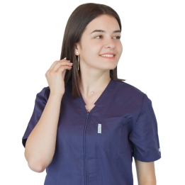 Bluza in V cu fermoar si maneca scurta, Lotus 2, bleumarin