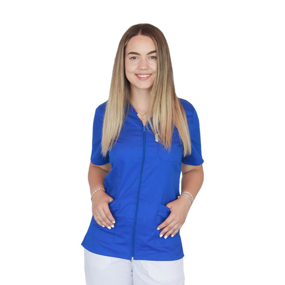 Bluza in V cu fermoar si maneca scurta, Lotus 2, albastru royal