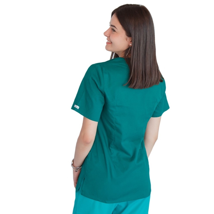 Bluza in V cu fermoar si maneca scurta, Lotus 2, verde hunter - imagine 3