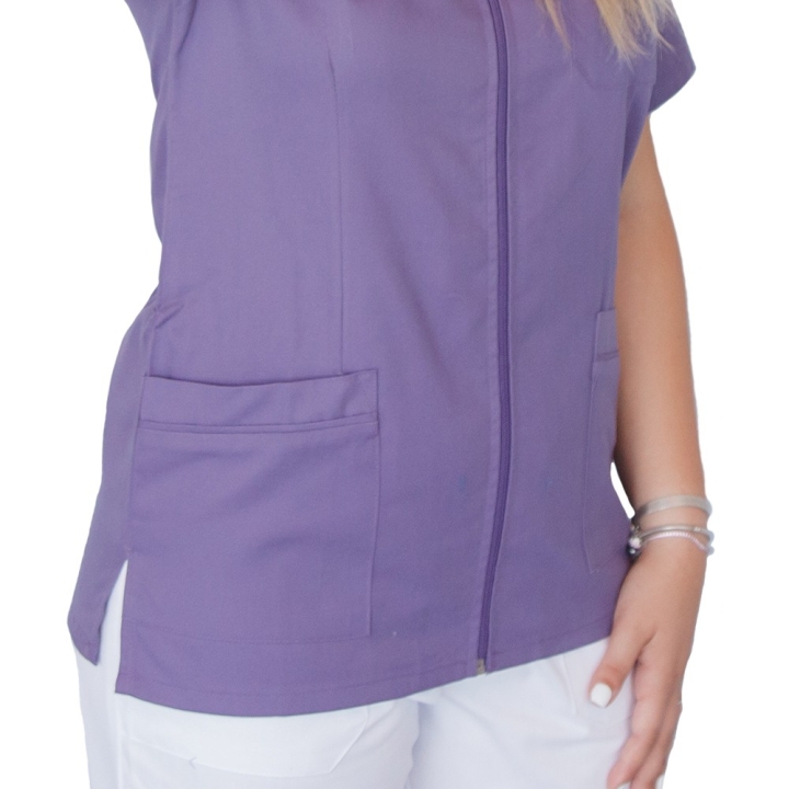 Bluza in V cu fermoar si maneca scurta, Lotus 2, indigo - imagine 3