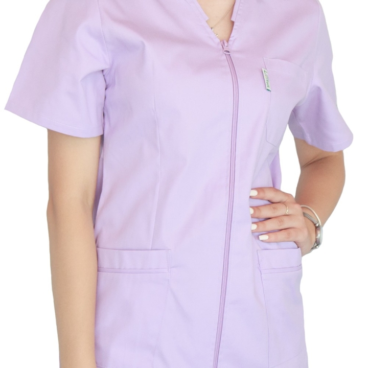 Bluza in V cu fermoar si maneca scurta, Lotus 2, lila - imagine 4