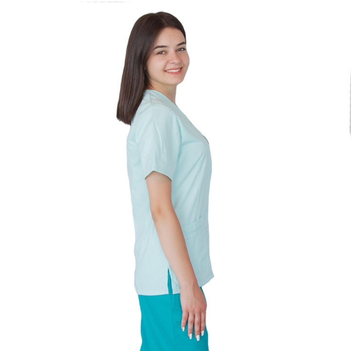 Bluza in V cu fermoar si maneca scurta, Lotus 2, verde menta - imagine 3