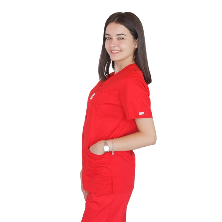 Bluza in V cu fermoar si maneca scurta, Lotus 2, rosu - imagine 3