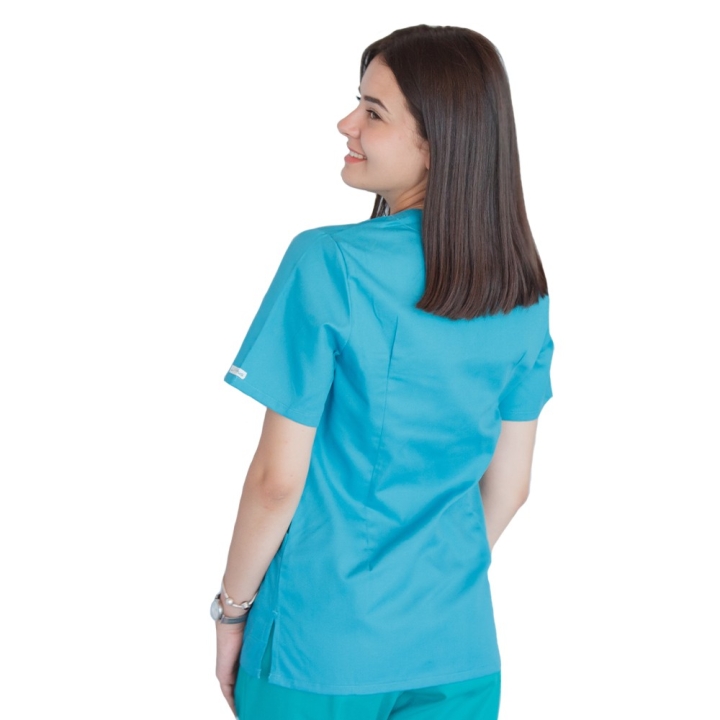 Bluza in V cu fermoar si maneca scurta, Lotus 2, turcoaz - imagine 3