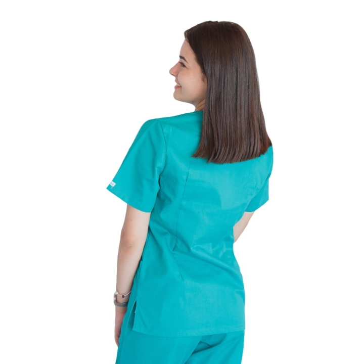 Bluza in V cu fermoar si maneca scurta, Lotus 2, verde chirurgical - imagine 4