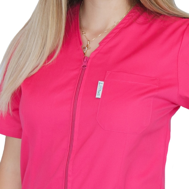 Bluza in V cu fermoar si maneca scurta, Lotus 2, fucsia - imagine 4