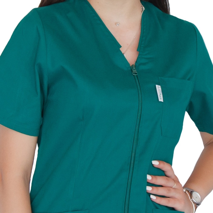 Bluza in V cu fermoar si maneca scurta, Lotus 2, verde hunter - imagine 4