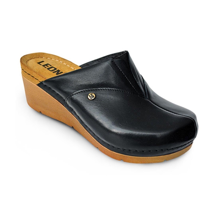 Saboti medicali Leon 1002, de dama, din piele, negru - imagine 1