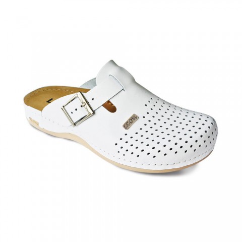 Saboti medicali, de barbati, din piele, alb, Leon 700M