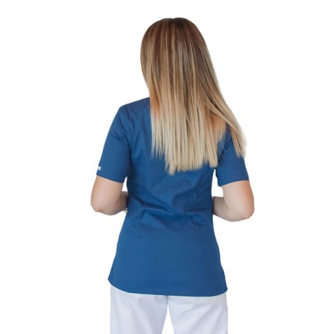 Bluza in V cu fermoar si maneca scurta, Lotus 2, turcoaz inchis