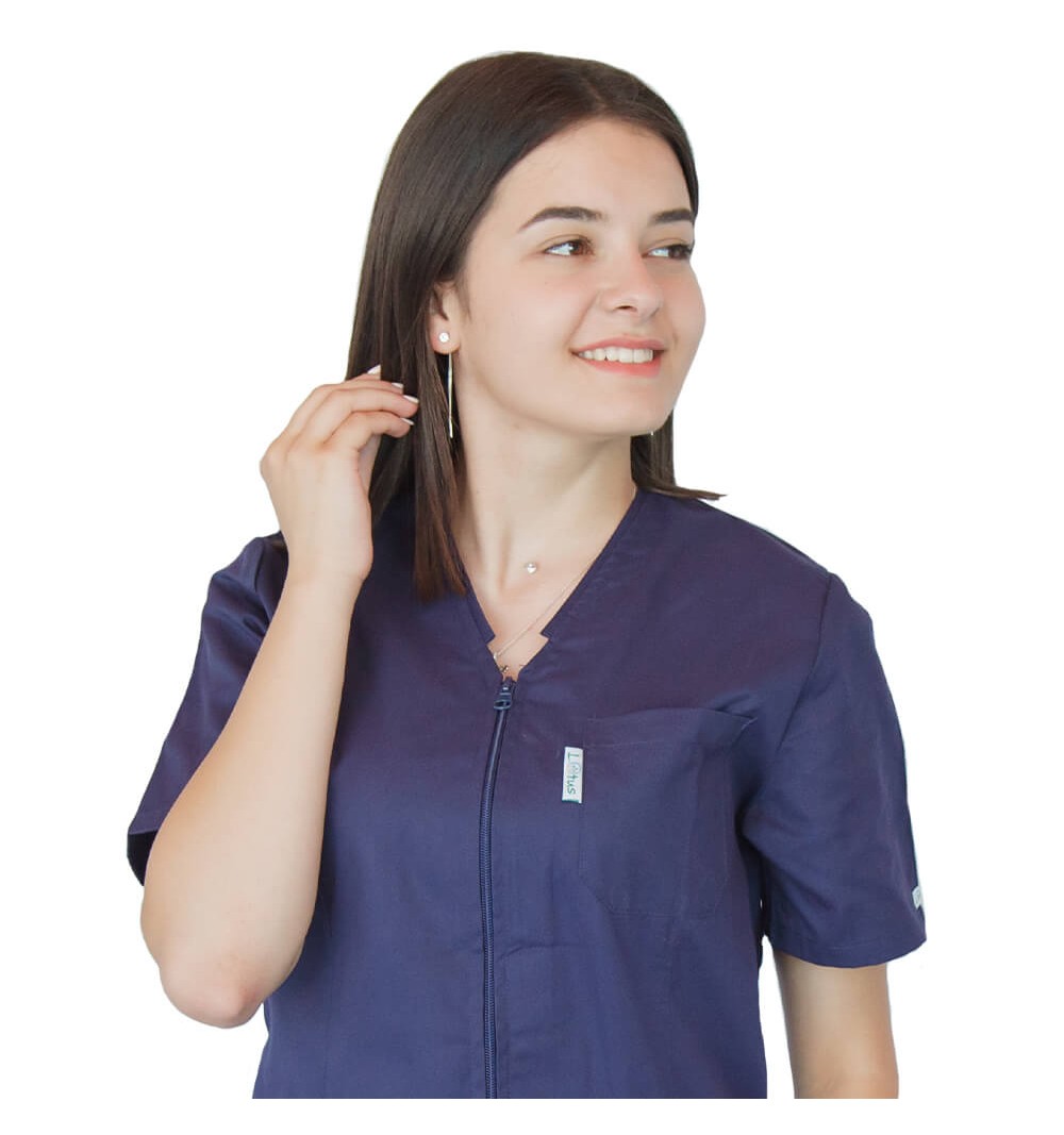 Bluza in V cu fermoar si maneca scurta, Lotus 2, bleumarin