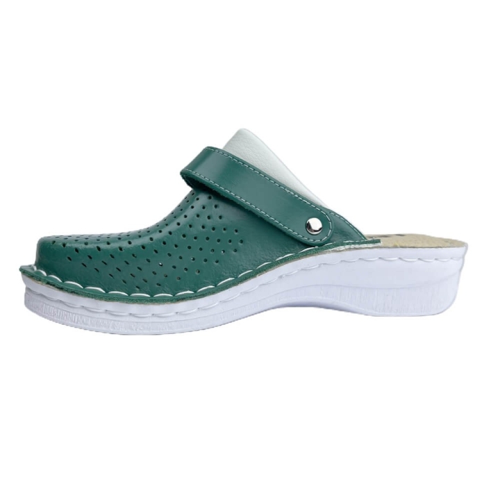 Saboti medicali, de dama, din piele, cu bareta, Leon V202, verde - imagine 6