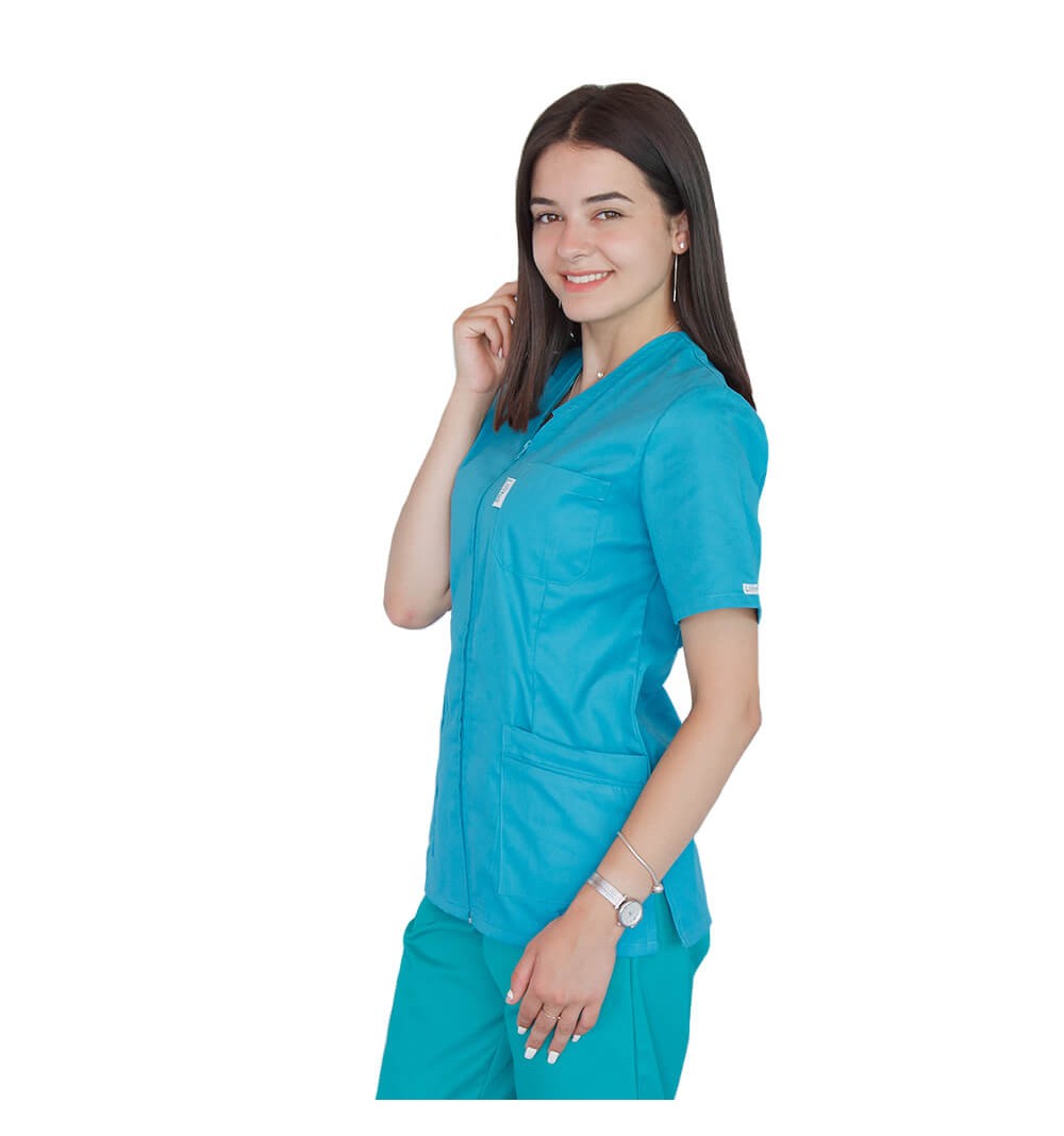 Bluza in V cu fermoar si maneca scurta, Lotus 3, BBC, turcoaz