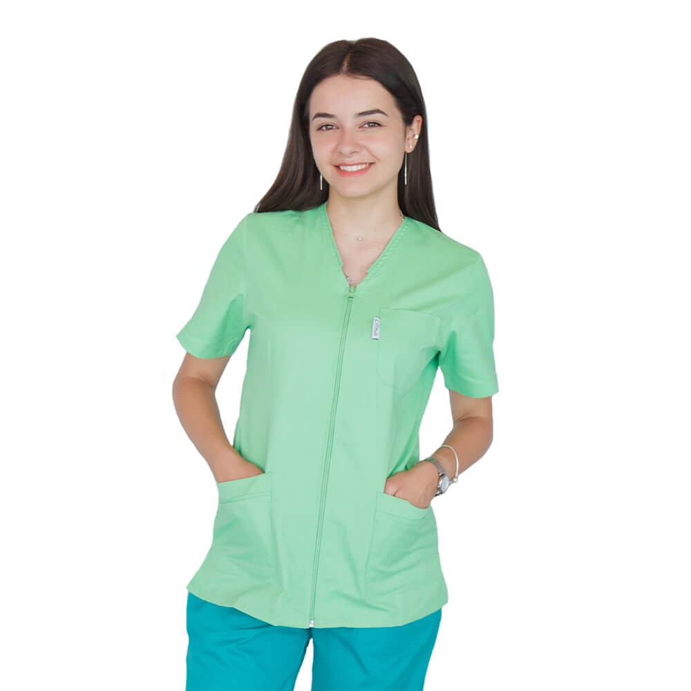 Bluza in V cu fermoar si maneca scurta, Lotus 3, BBC, verde island