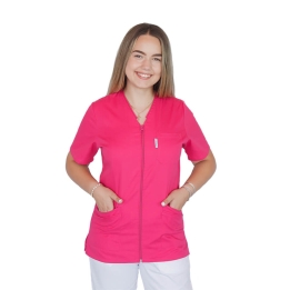 Bluza in V cu fermoar si maneca scurta, Lotus 3, BBC, fucsia