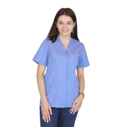 Bluza in V cu fermoar si maneca scurta, Lotus 3, BBC, albastru ciel