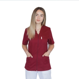Bluza in V cu fermoar si maneca scurta, Lotus 2, visiniu