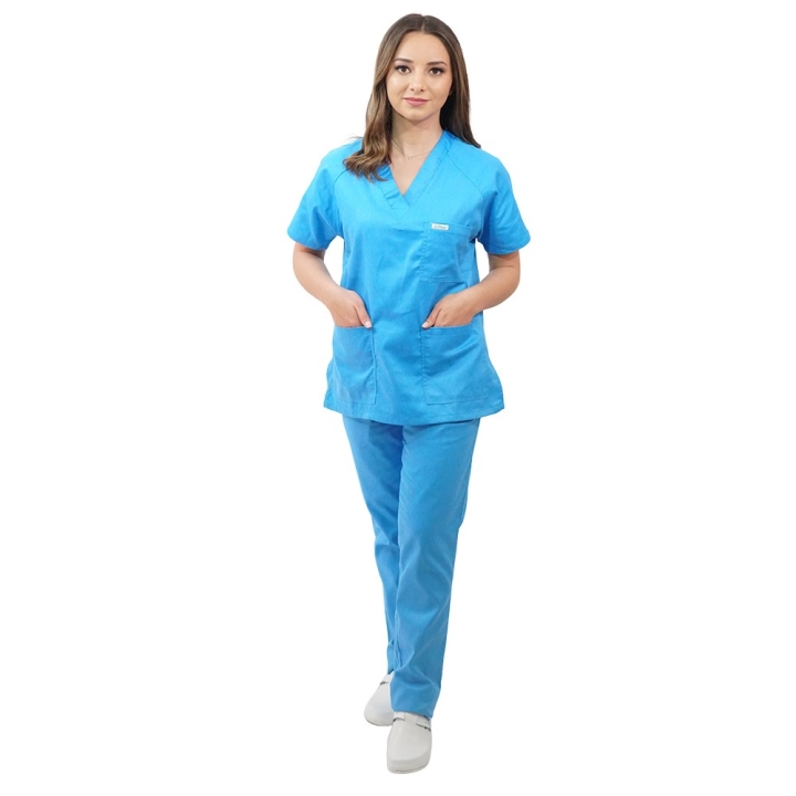 Costum medical Lotus 3, Basic 2, BBC, stretch, albastru deschis - imagine 3