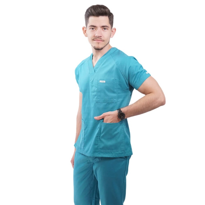 Costum medical Lotus 3, Basic 2, BBC, stretch, turcoaz - imagine 2